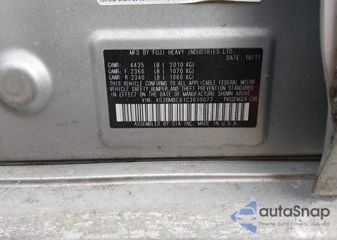 2012 Subaru Legacy 2.5I Premium z USA, uszkodzony, nr VIN 4S3BMBC61C3010077